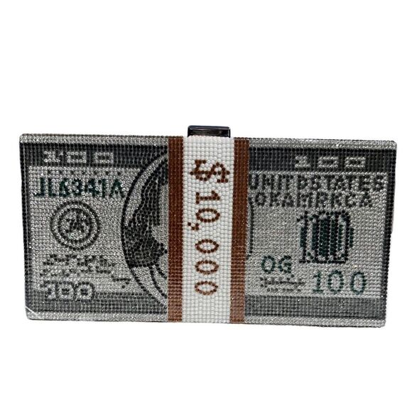 Acrylic Clutch Rhinestone $10,000 Dollar Stack Clutch Crossbody Bag New - Picture 1 of 15